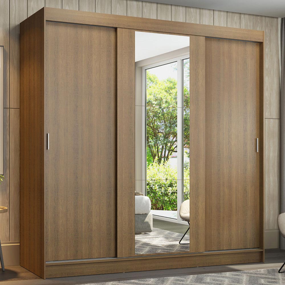 Guarda-Roupa Casal Madesa Reno 3 Portas de Correr com Espelho - Rustic