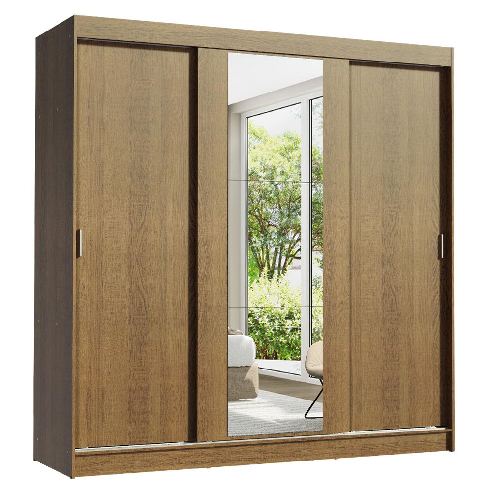 Guarda-Roupa Casal Madesa Reno 3 Portas de Correr com Espelho - Rustic