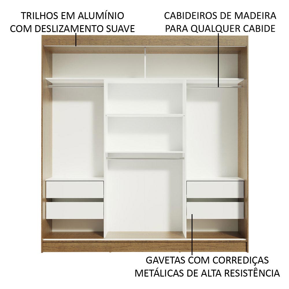 Guarda-Roupa Casal Madesa Reno 3 Portas de Correr com Espelho - Rustic