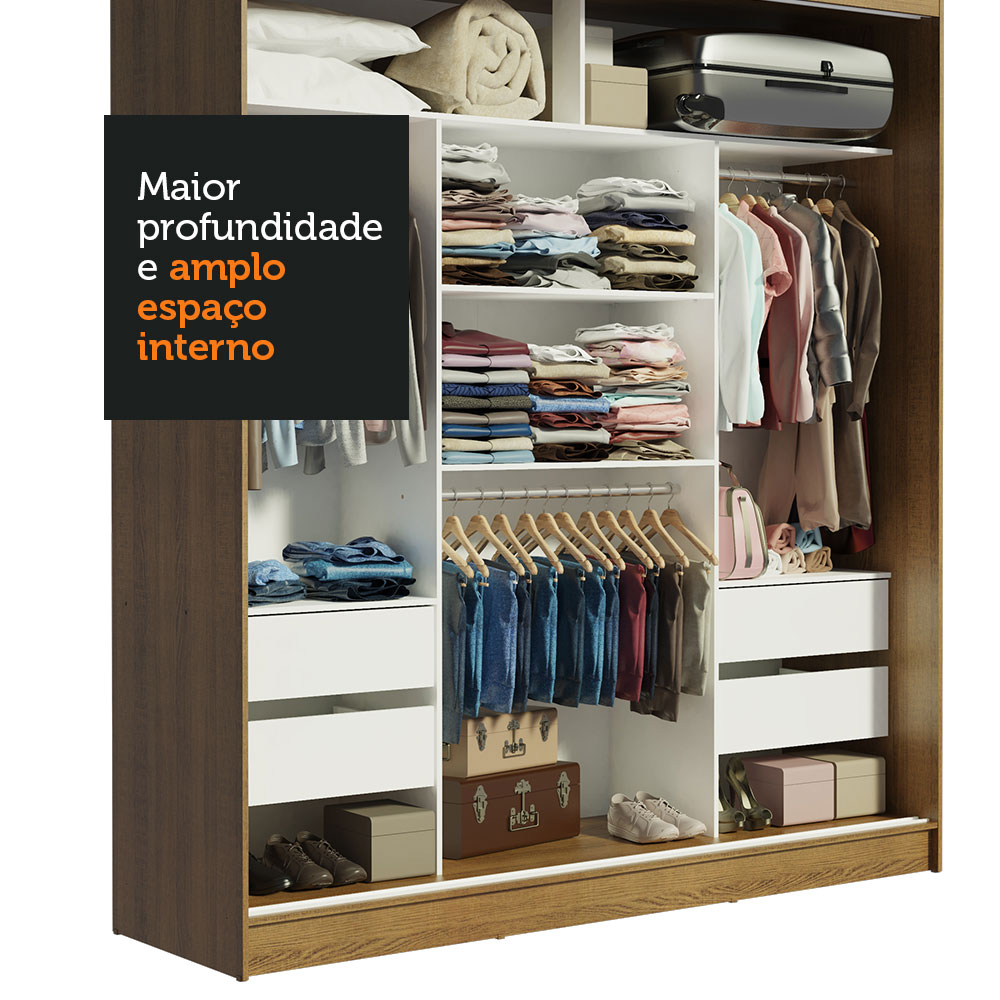 Guarda-Roupa Casal Madesa Reno 3 Portas de Correr com Espelho - Rustic