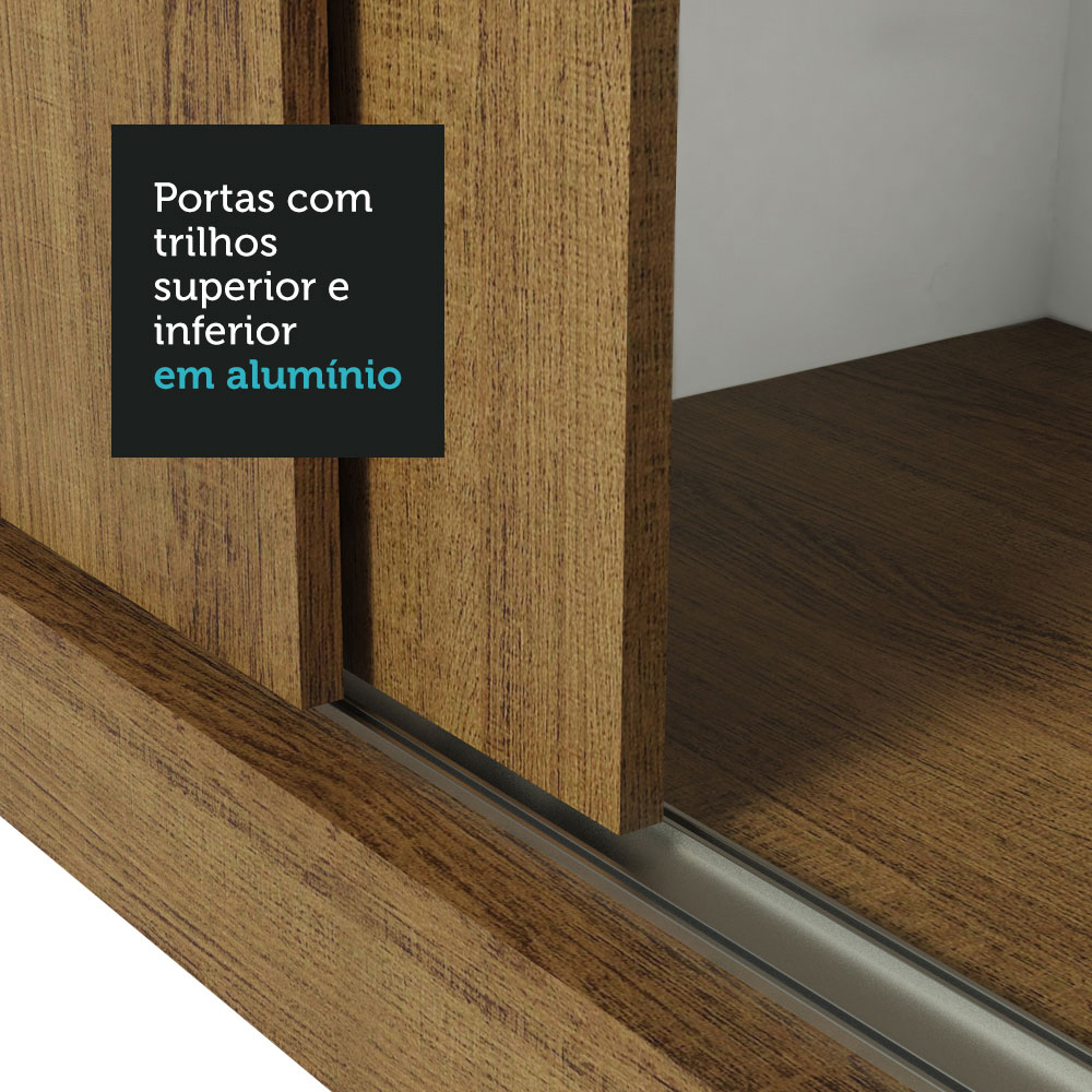 Guarda-Roupa Casal Madesa Reno 3 Portas de Correr com Espelho - Rustic