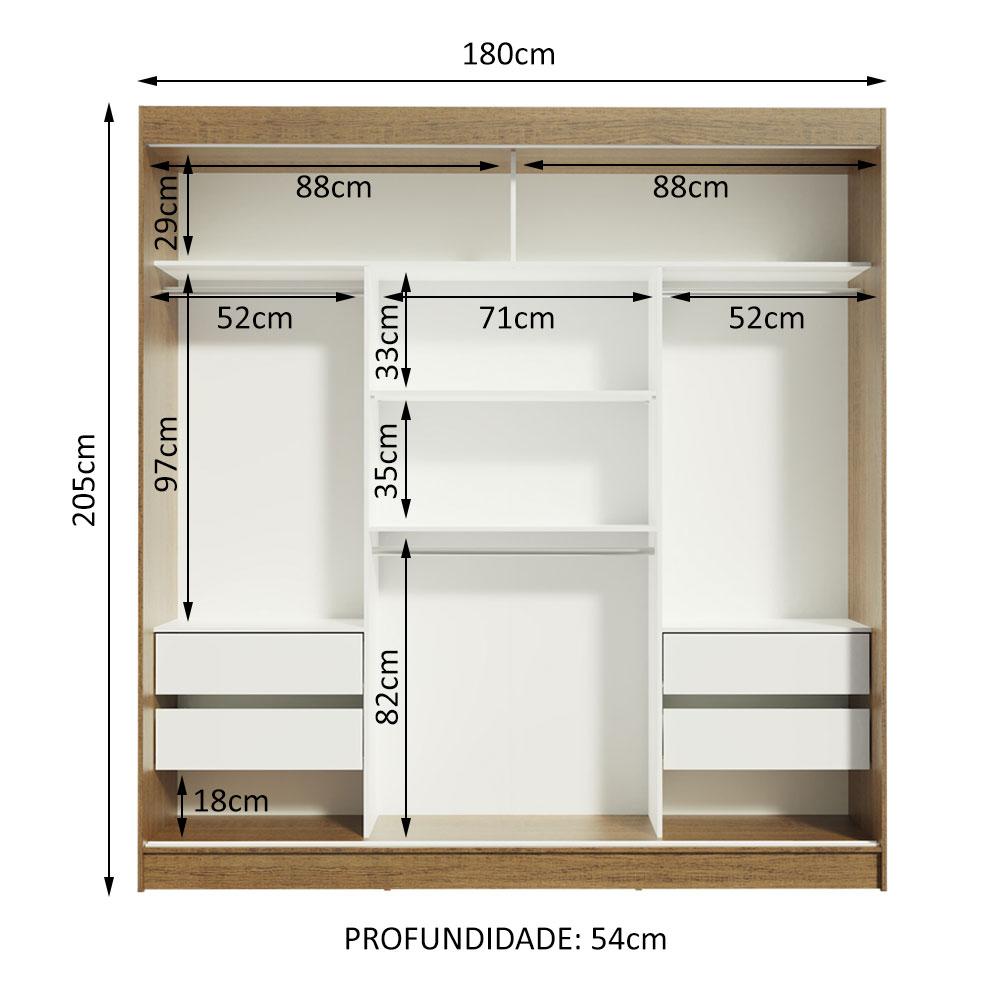Guarda-Roupa Casal Madesa Reno 3 Portas de Correr com Espelho - Rustic/Branco