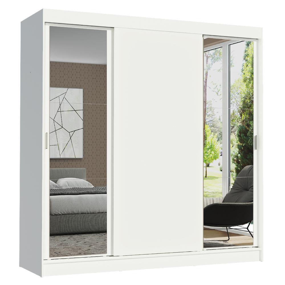 Guarda-Roupa Casal Madesa Reno 3 Portas de Correr com Espelhos - Branco
