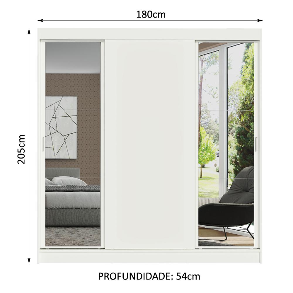 Guarda-Roupa Casal Madesa Reno 3 Portas de Correr com Espelhos - Branco