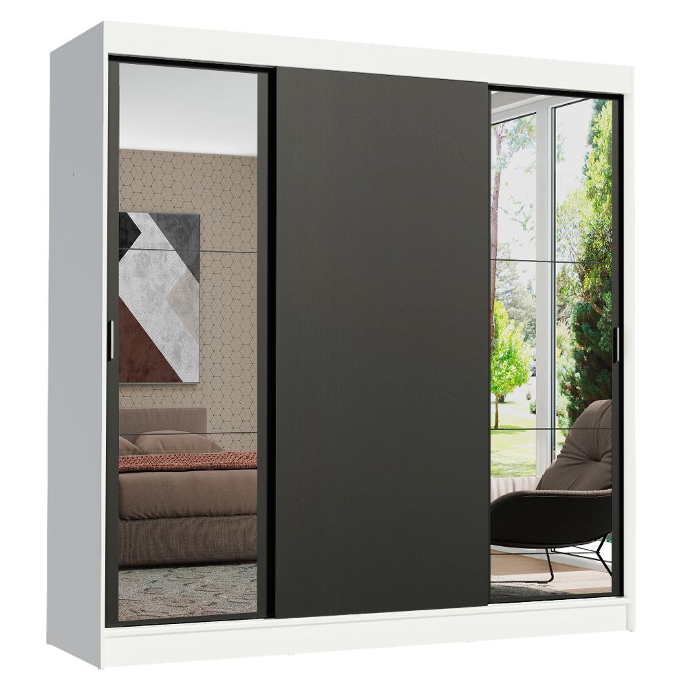 Guarda-Roupa Casal Madesa Reno 3 Portas de Correr com Espelhos - Branco/Preto