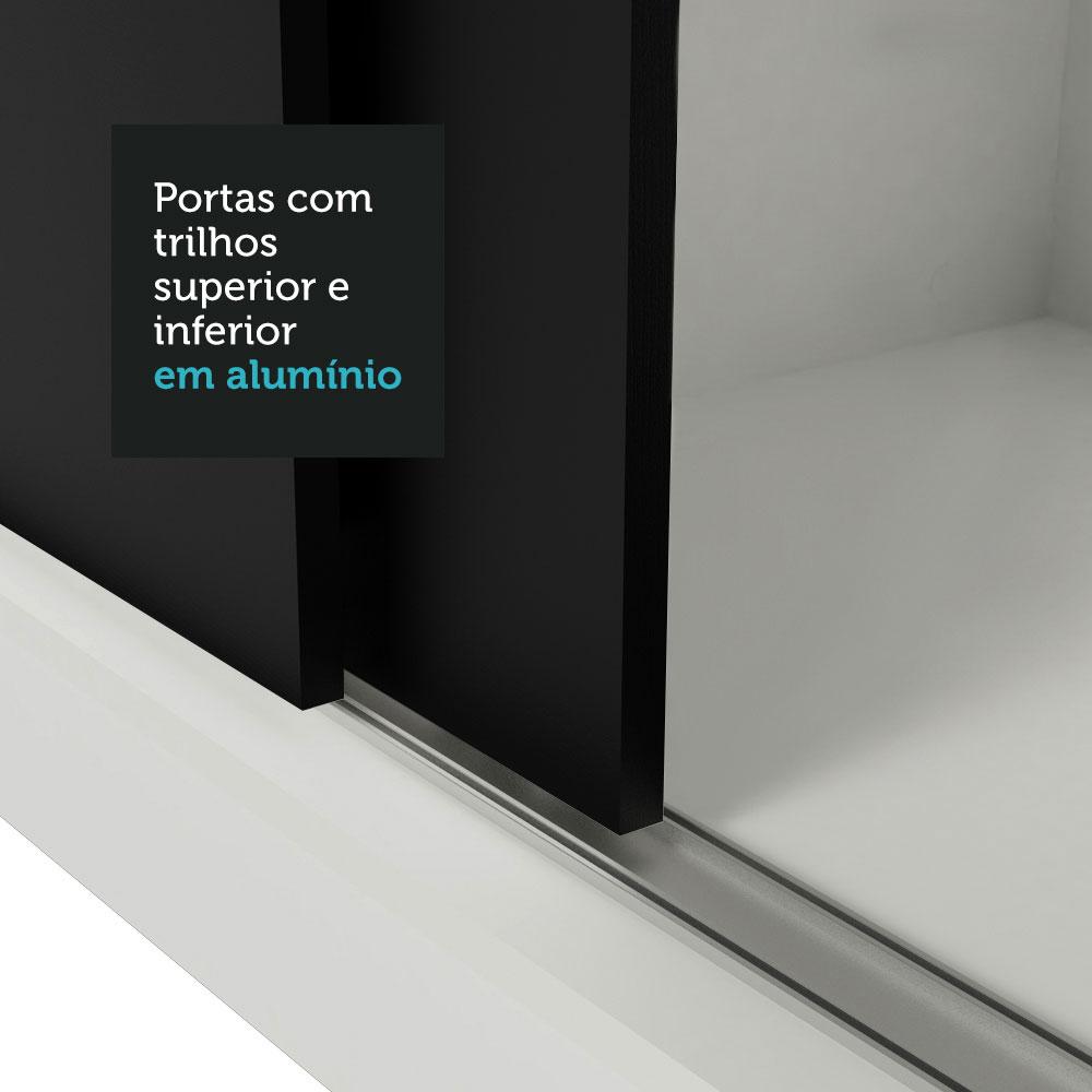 Guarda-Roupa Casal Madesa Reno 3 Portas de Correr com Espelhos - Branco/Preto