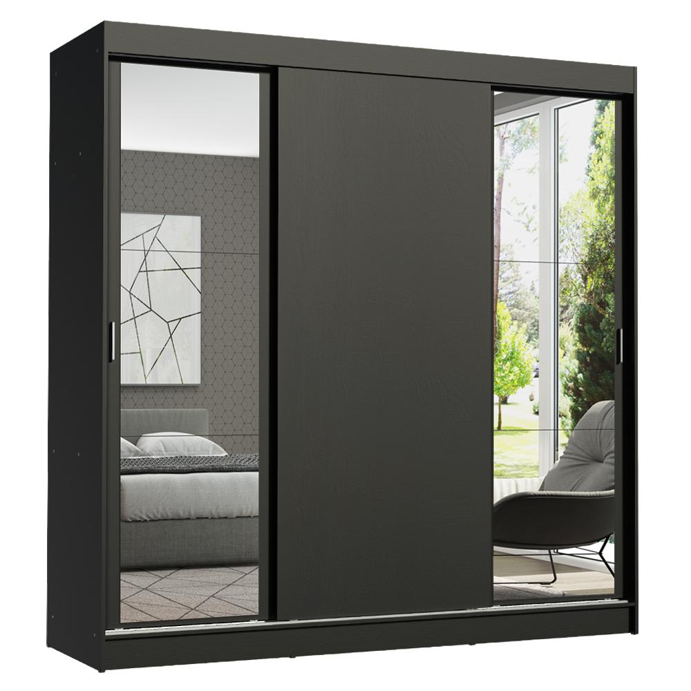 Guarda-Roupa Casal Madesa Reno 3 Portas de Correr com Espelhos - Preto