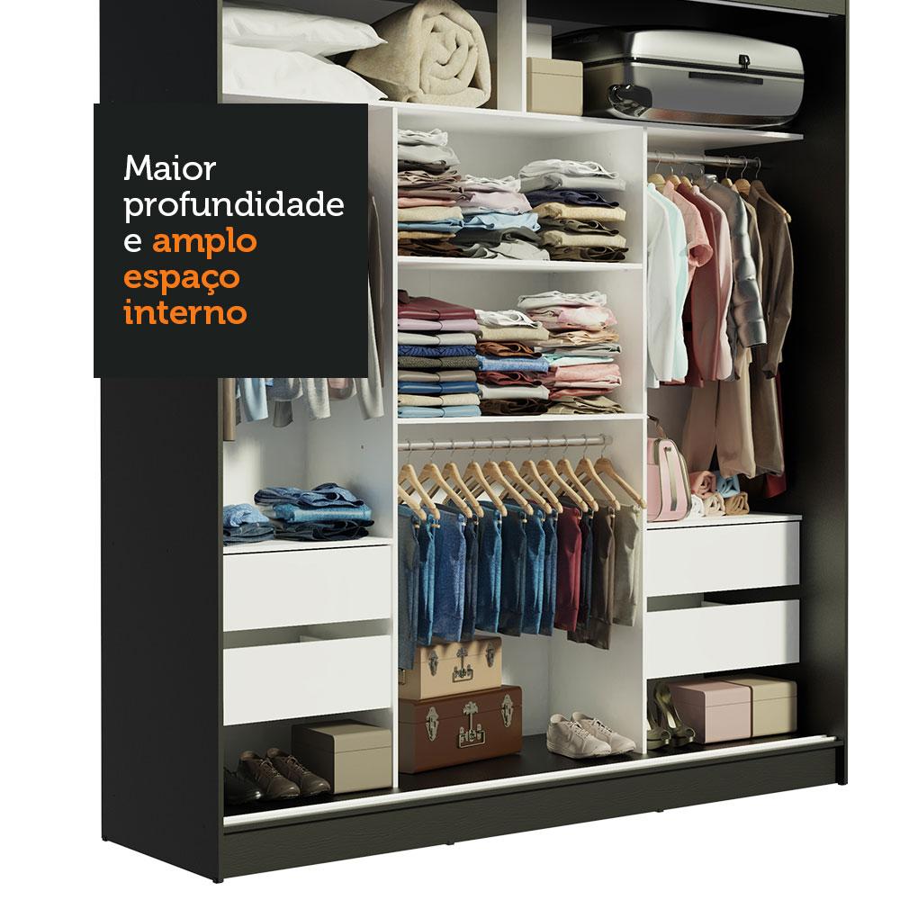 Guarda-Roupa Casal Madesa Reno 3 Portas de Correr com Espelhos - Preto/Rustic