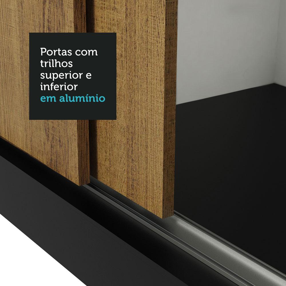 Guarda-Roupa Casal Madesa Reno 3 Portas de Correr com Espelhos - Preto/Rustic