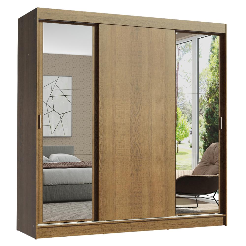 Guarda-Roupa Casal Madesa Reno 3 Portas de Correr com Espelhos - Rustic