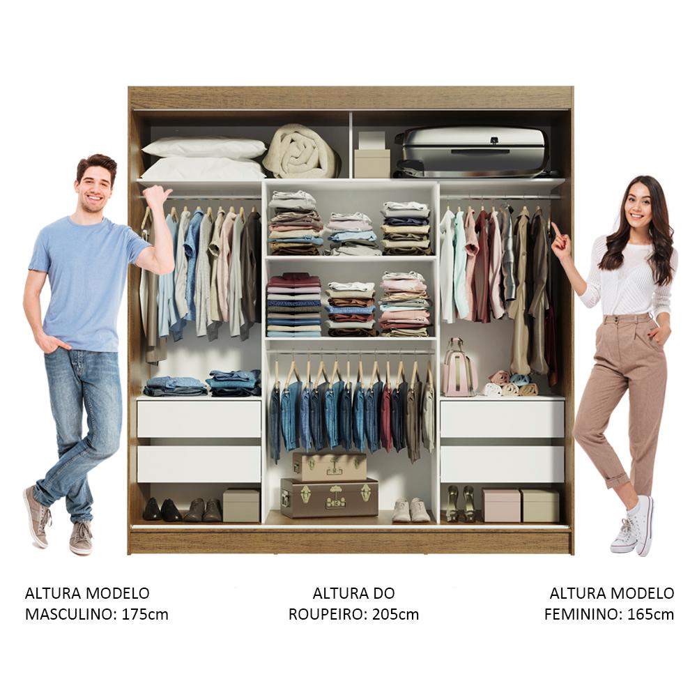 Guarda-Roupa Casal Madesa Reno 3 Portas de Correr com Espelhos - Rustic