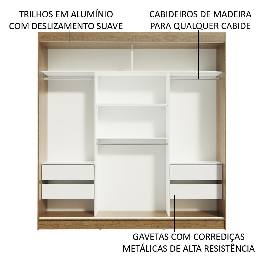Guarda-Roupa Casal Madesa Reno 3 Portas de Correr com Espelhos - Rustic