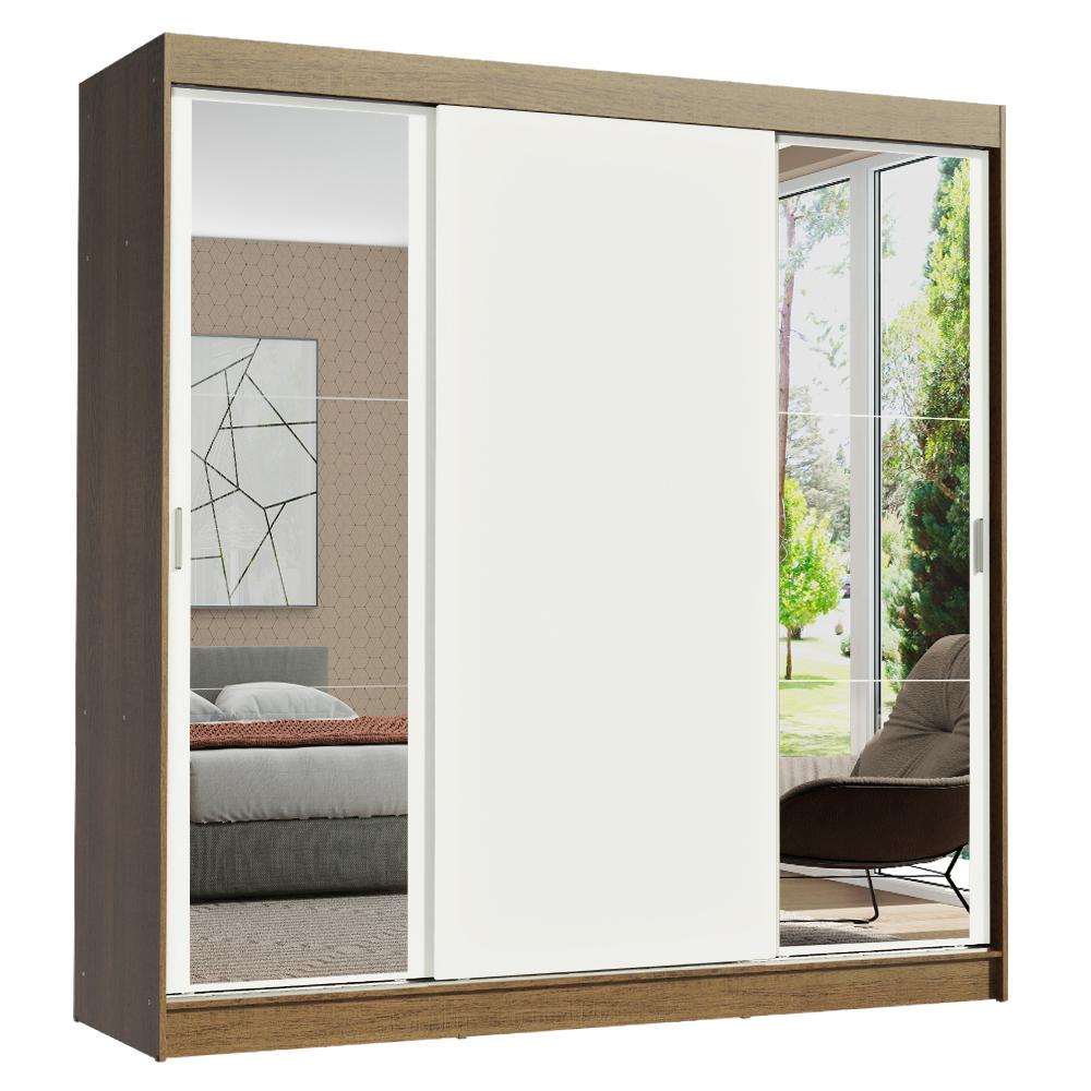 Guarda-Roupa Casal Madesa Reno 3 Portas de Correr com Espelhos - Rustic/Branco