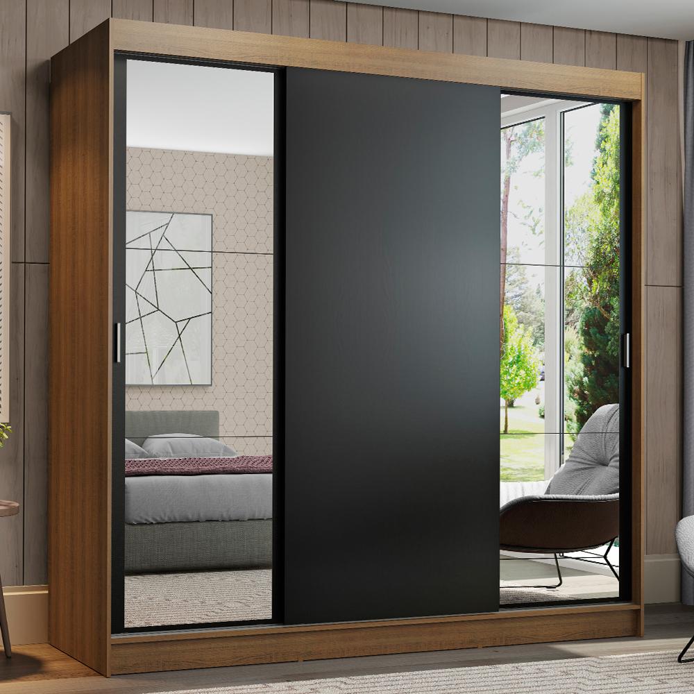 Roupeiro Casal Madesa Reno 3 Portas Correr - Rustic/Cinza - 180x205x54cm