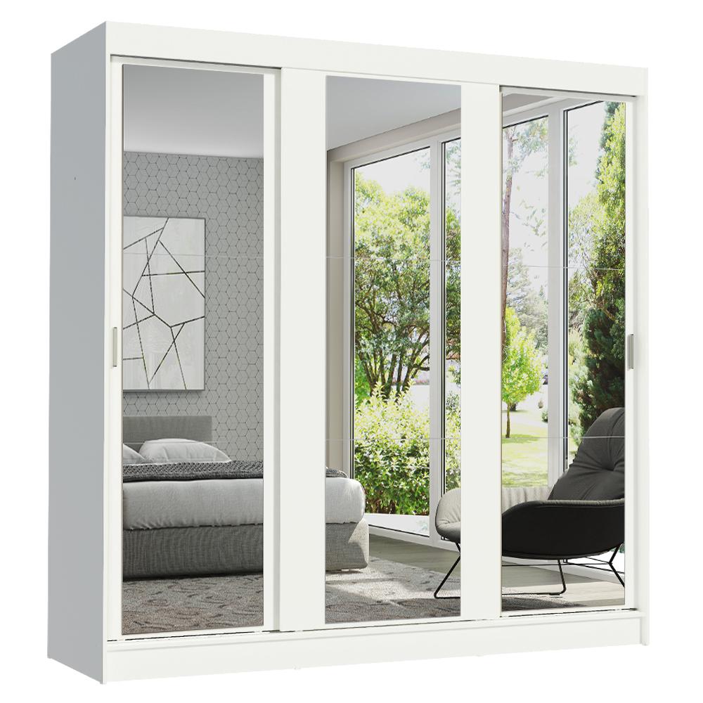 Guarda-Roupa Casal Madesa Reno 3 Portas de Correr de Espelho - Branco