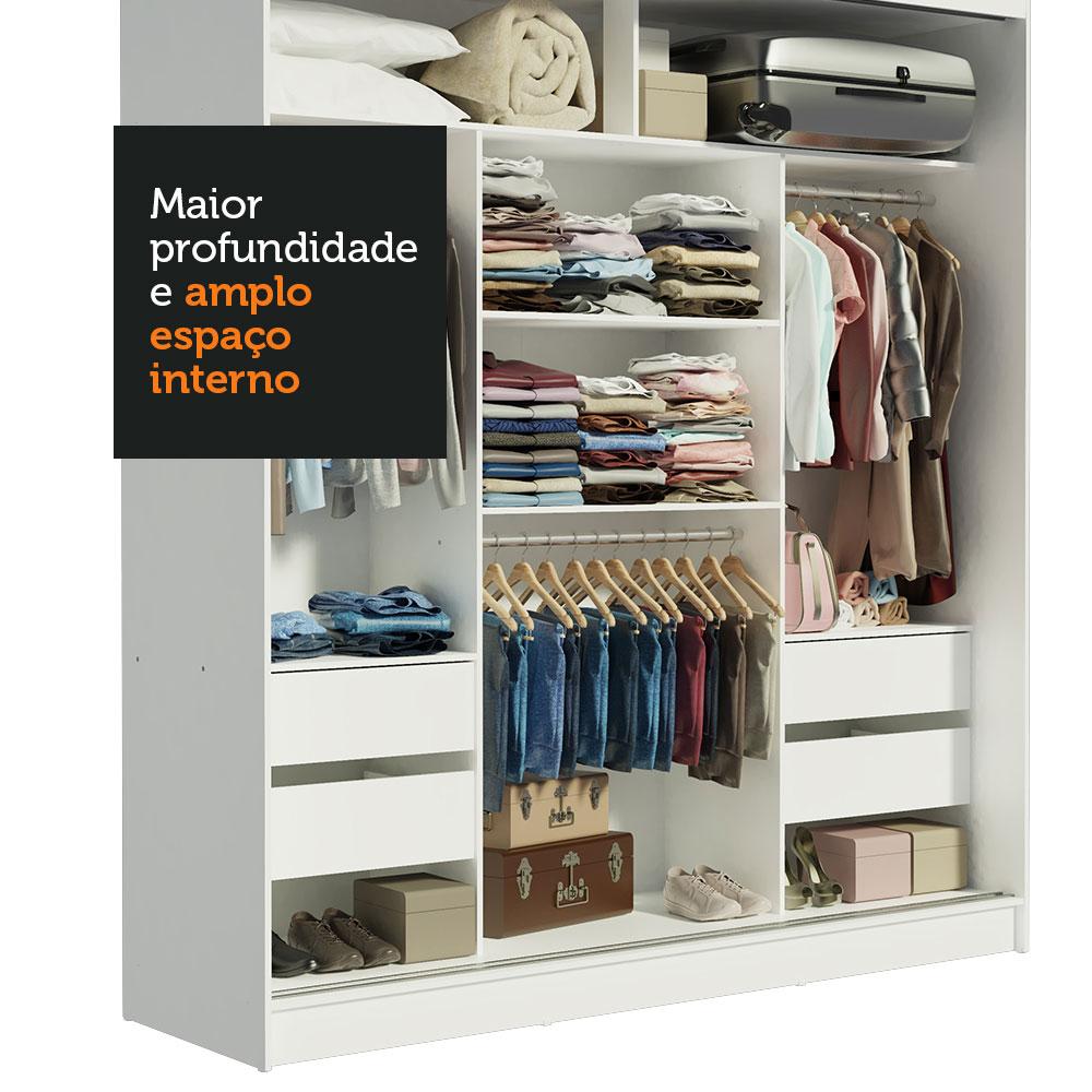 Guarda-Roupa Casal Madesa Reno 3 Portas de Correr de Espelho - Branco