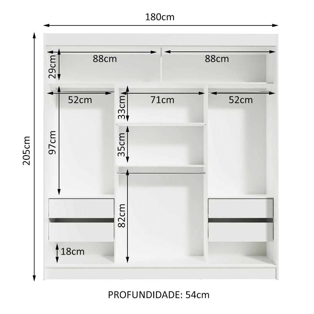 Guarda-Roupa Casal Madesa Reno 3 Portas de Correr de Espelho - Branco