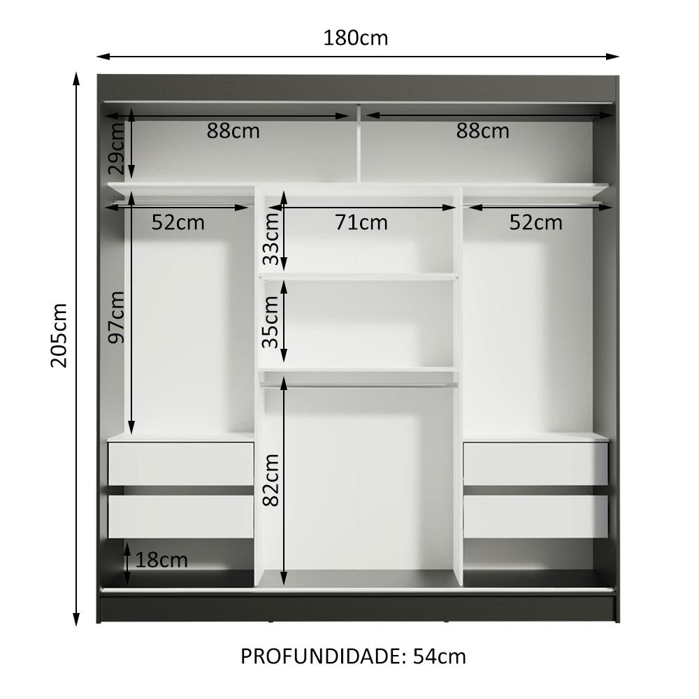 Guarda-Roupa Casal Madesa Reno 3 Portas de Correr de Espelho - Preto/Branco