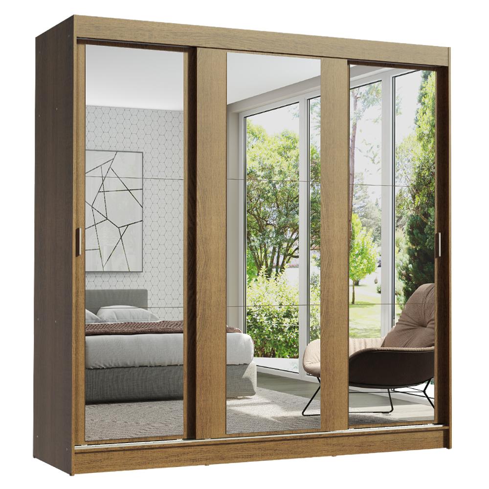 Guarda-Roupa Casal Madesa Reno 3 Portas de Correr de Espelho - Rustic