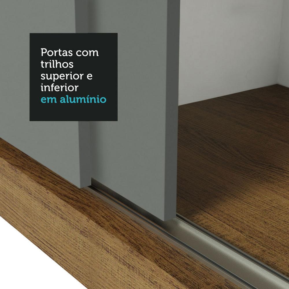 Guarda-Roupa Casal Madesa Reno 3 Portas de Correr de Espelho - Rustic/Cinza