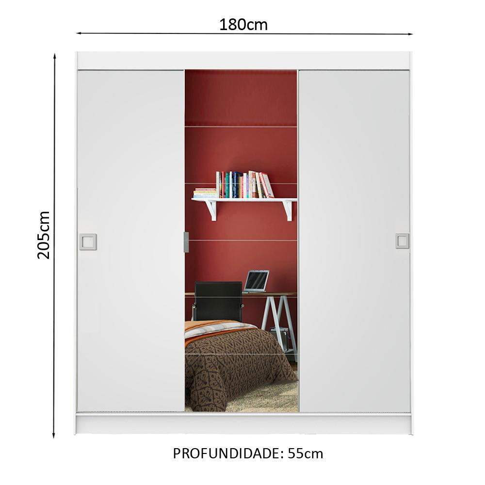 Guarda-Roupa Casal Madesa Veneza 3 Portas de Correr com Espelho - Branco