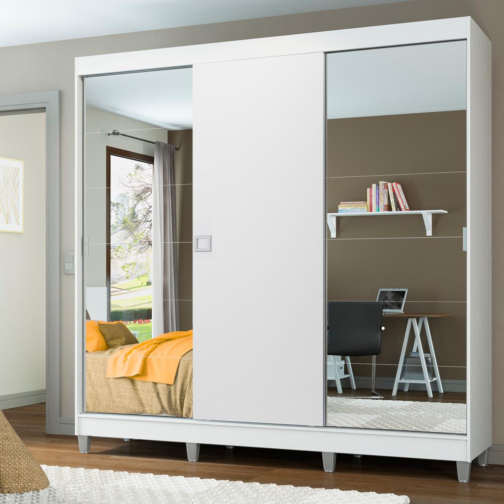Guarda-Roupa Casal Madesa Veneza 3 Portas de Correr com Espelhos com Pés - Branco