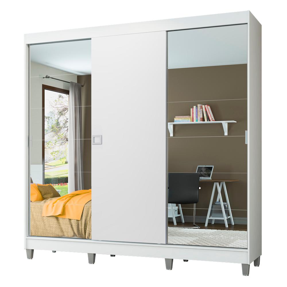 Guarda-Roupa Casal Madesa Veneza 3 Portas de Correr com Espelhos com Pés - Branco