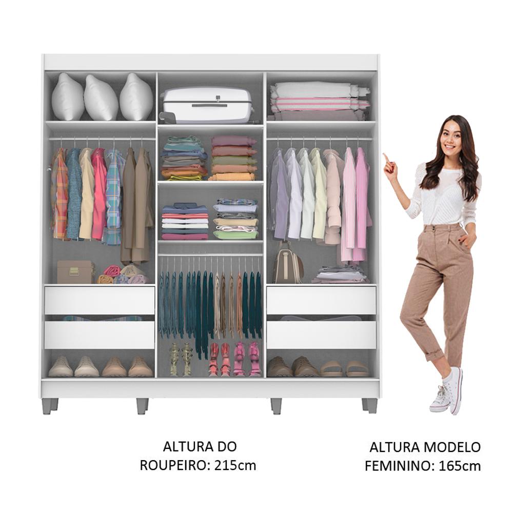 Guarda-Roupa Casal Madesa Veneza 3 Portas de Correr com Espelhos com Pés - Branco
