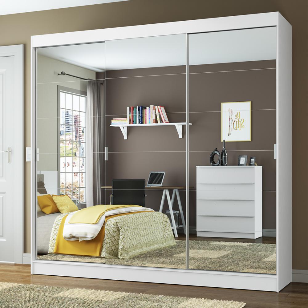 Guarda-Roupa Casal Madesa Veneza 3 Portas de Correr de Espelhos - Branco