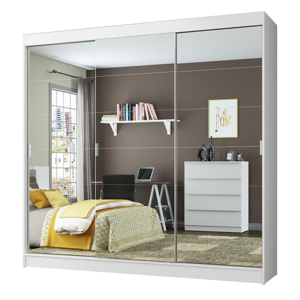 Guarda-Roupa Casal Madesa Veneza 3 Portas de Correr de Espelhos - Branco