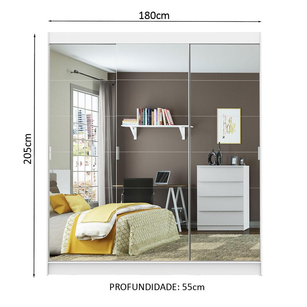 Guarda-Roupa Casal Madesa Veneza 3 Portas de Correr de Espelhos - Branco