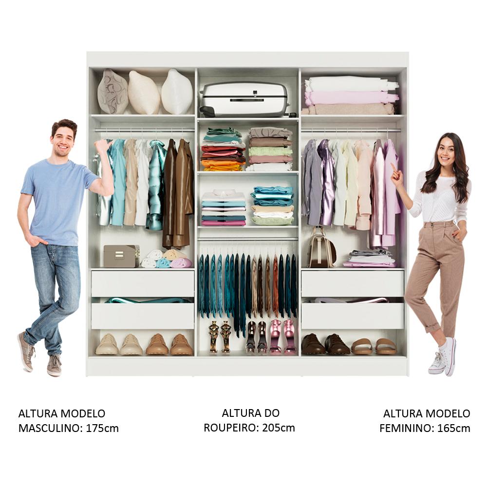 Guarda-Roupa Casal Madesa Veneza 3 Portas de Correr de Espelhos - Branco