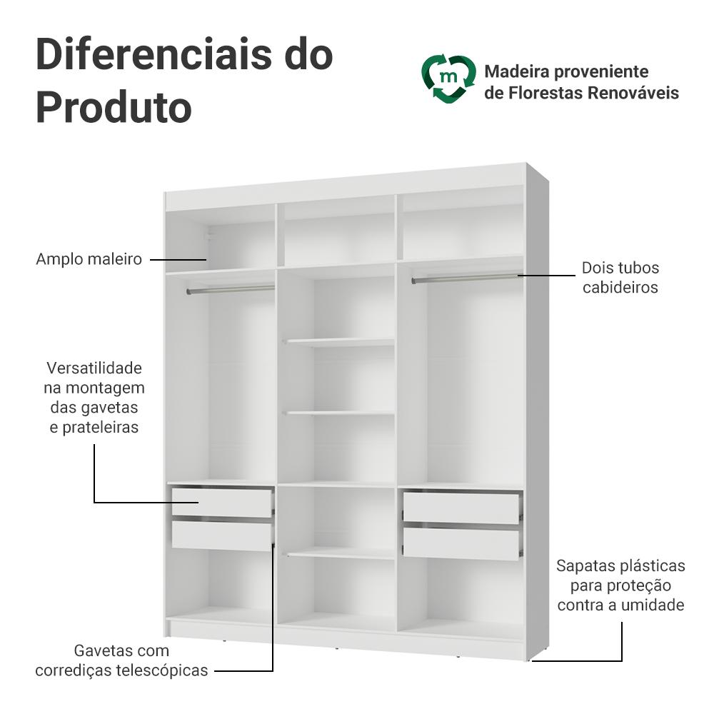 Guarda-Roupa Closet 4 Gavetas 180 cm Branco Venus Madesa