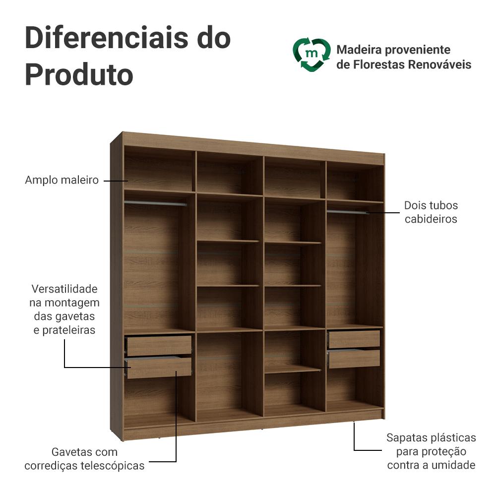 Guarda-Roupa Closet 4 Gavetas 216 cm Rustic Venus Madesa