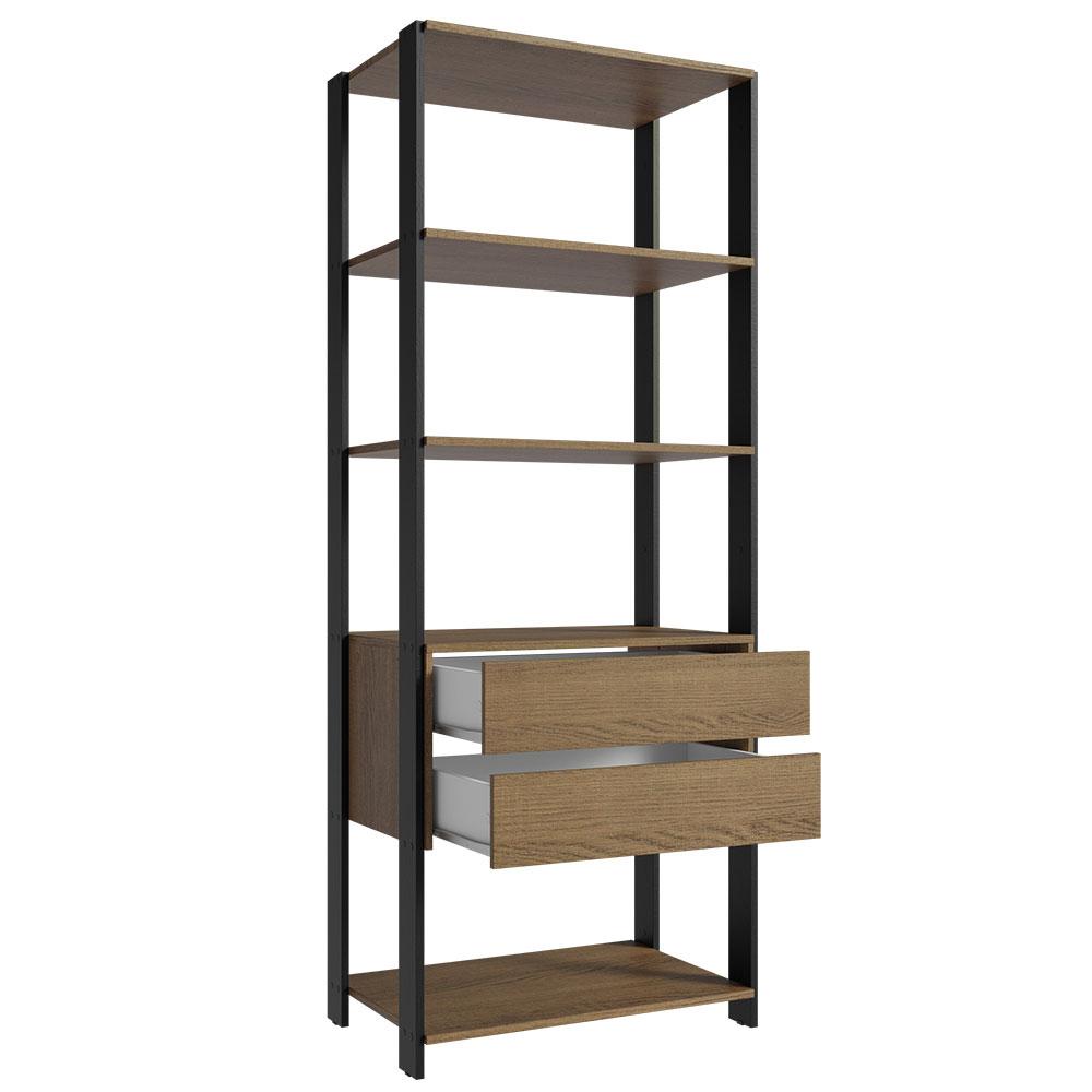 Guarda-Roupa Closet Modulado 2 Gavetas 4 Prateleiras 70cm Rustic/Preto Valencia Madesa