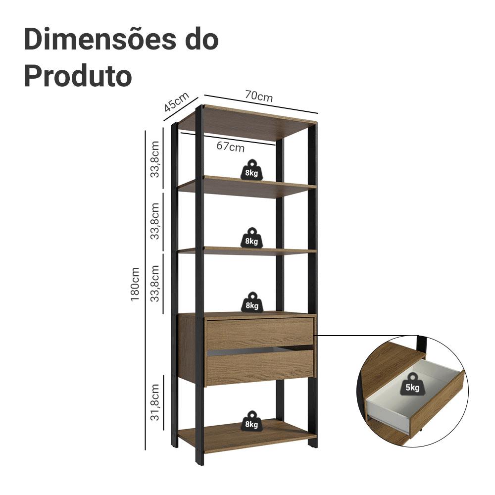 Guarda-Roupa Closet Modulado 2 Gavetas 4 Prateleiras 70cm Rustic/Preto Valencia Madesa