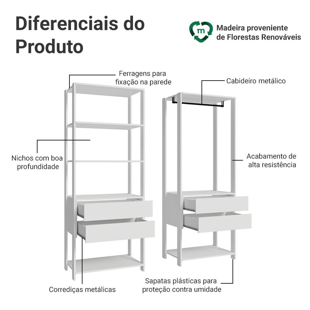 Guarda-Roupa Closet Modulado 4 Gavetas 140 cm Branco Valencia Madesa