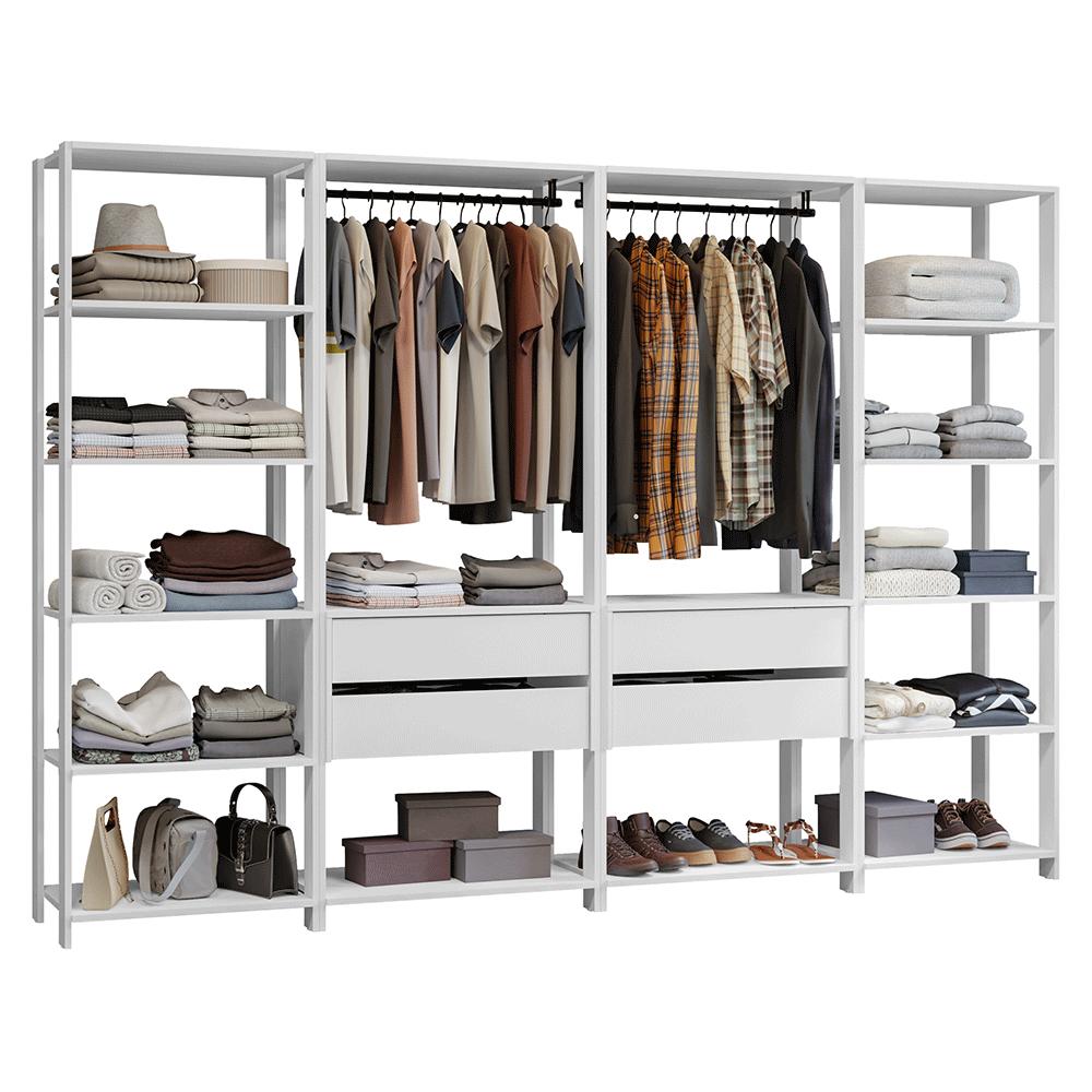 Guarda-Roupa Closet Modulado 4 Gavetas 258 cm Branco Valencia Madesa 01