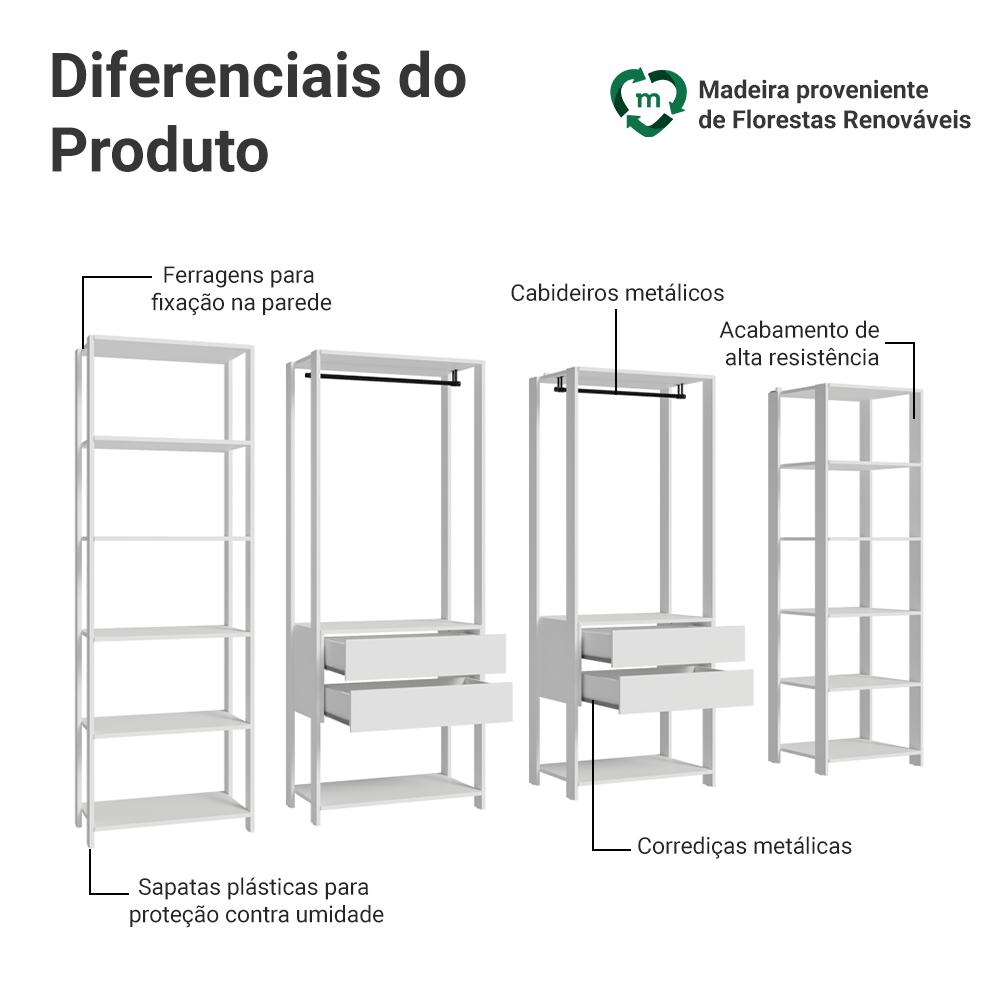 Guarda-Roupa Closet Modulado 4 Gavetas 258 cm Branco Valencia Madesa 01