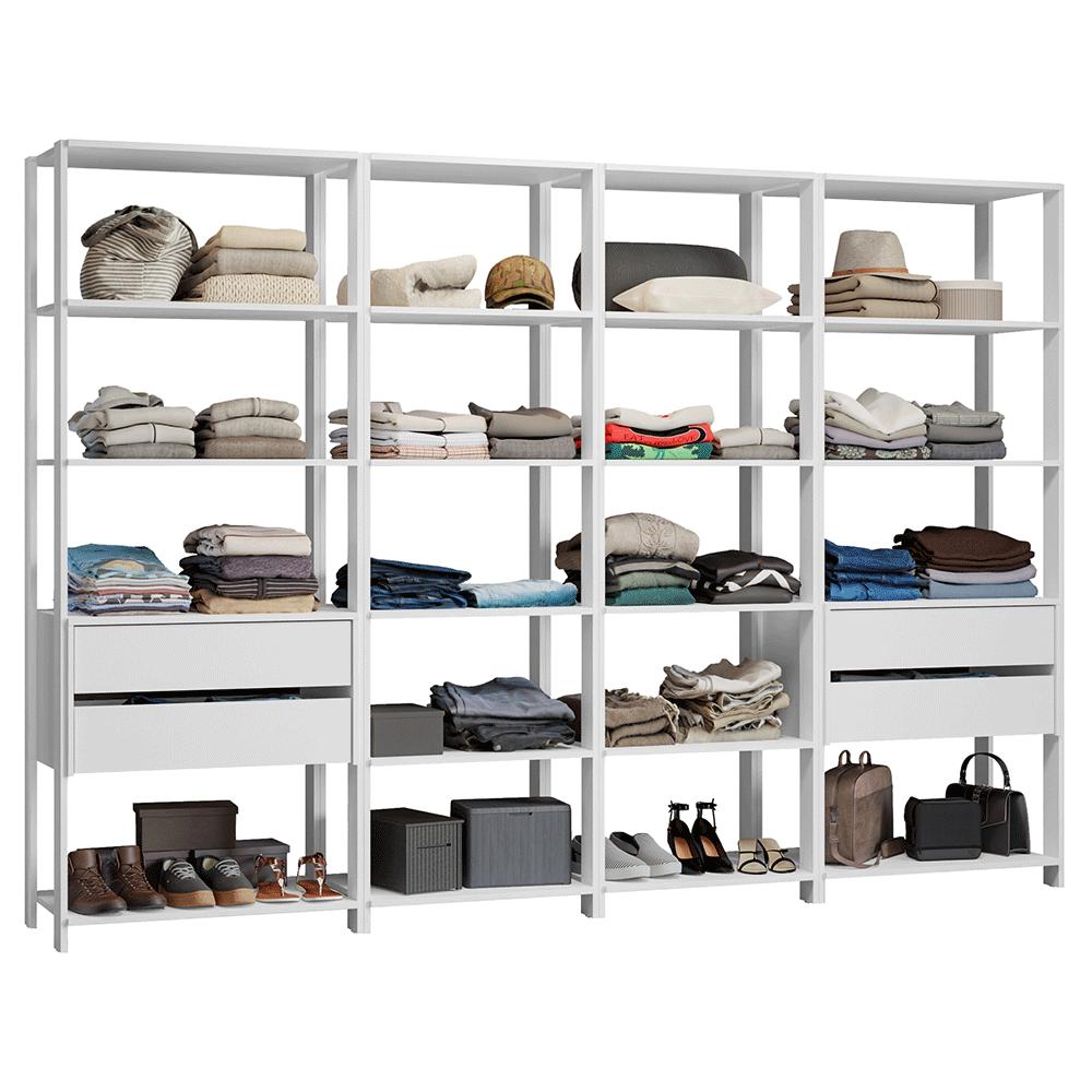 Guarda-Roupa Closet Modulado 4 Gavetas 258 cm Branco Valencia Madesa 06