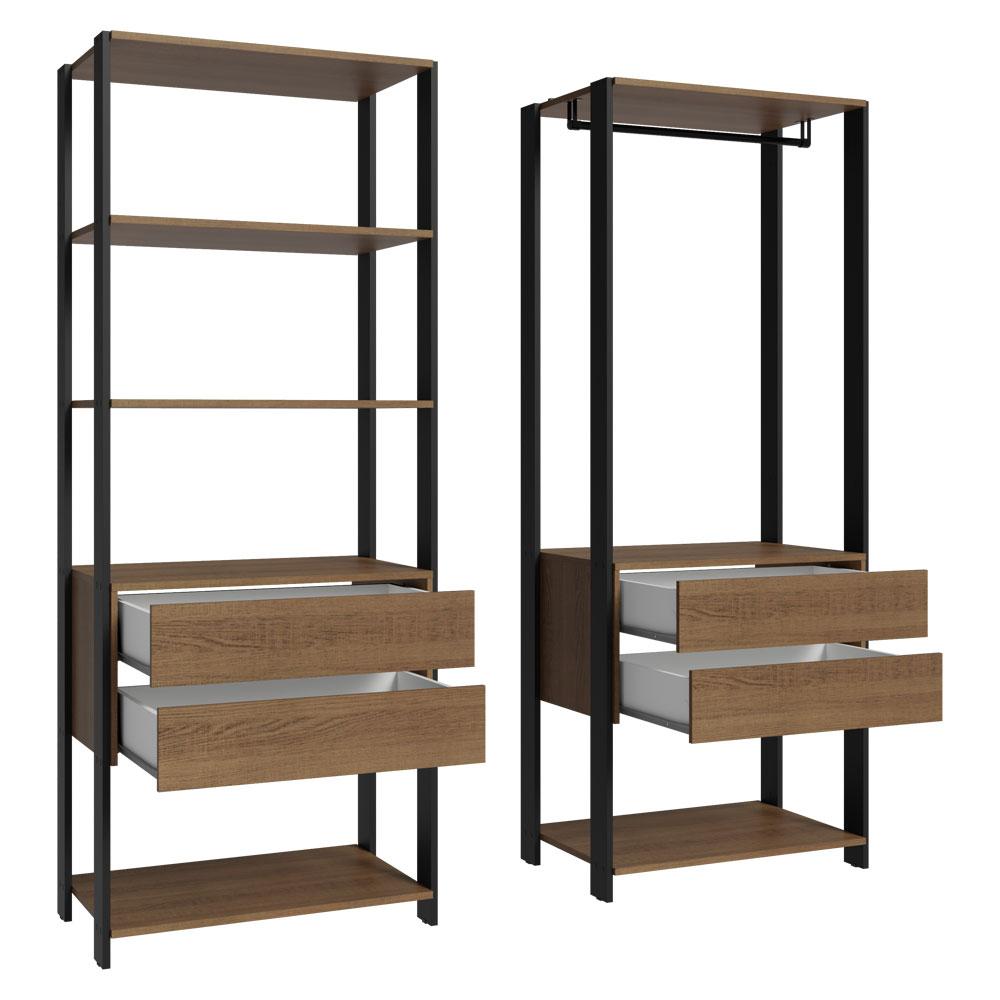 Guarda-Roupa Closet Modulado 4 Gavetas 6 Prateleiras 140cm Rustic/Preto Valencia Madesa