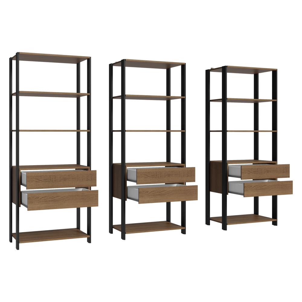 Guarda-Roupa Closet Modulado 6 Gavetas 12 Prateleiras 210cm Rustic/Preto Valencia Madesa