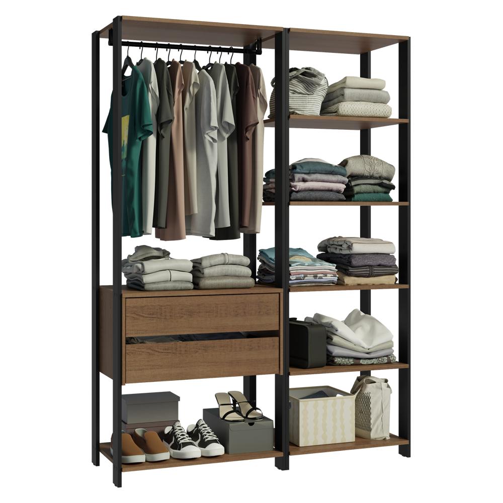 Guarda-Roupa Closet Modulado Valencia 2 Gavetas 129cm Rustic/Preto Madesa XA