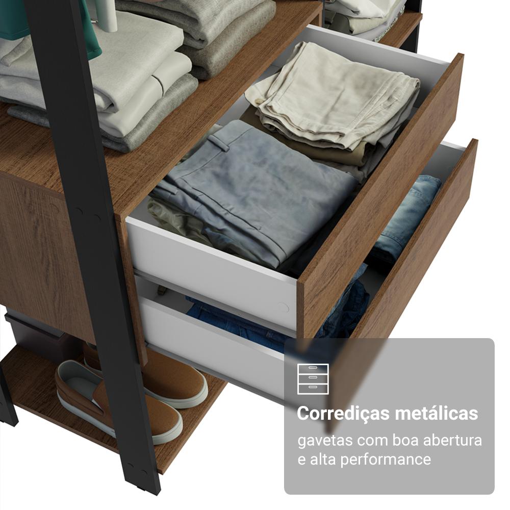 Guarda-Roupa Closet Modulado Valencia 2 Gavetas 129cm Rustic/Preto Madesa XA