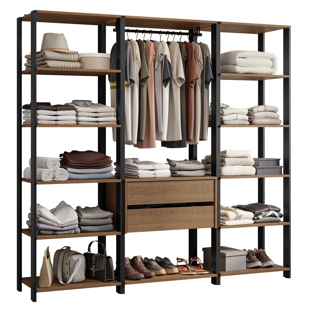 Guarda-Roupa Closet Modulado Valencia 2 Gavetas 188cm Rustic/Preto Madesa 01