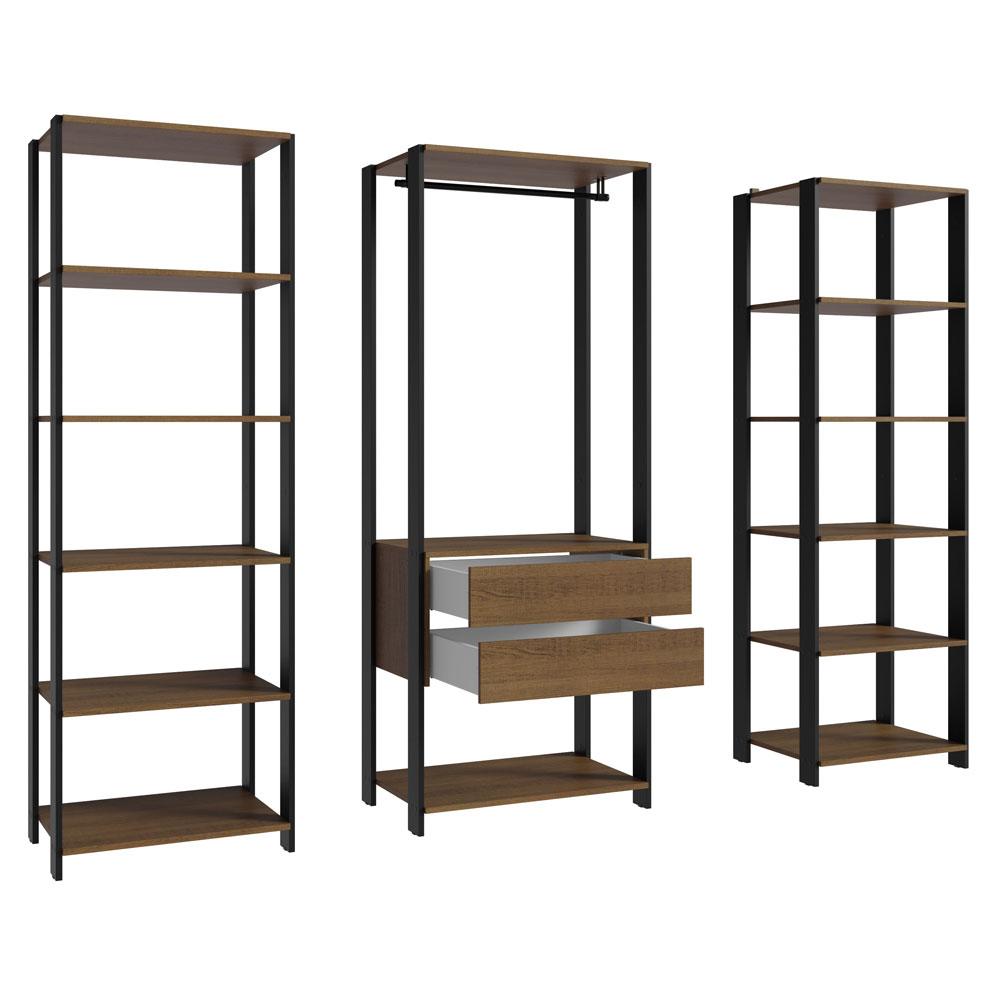 Guarda-Roupa Closet Modulado Valencia 2 Gavetas 188cm Rustic/Preto Madesa 01