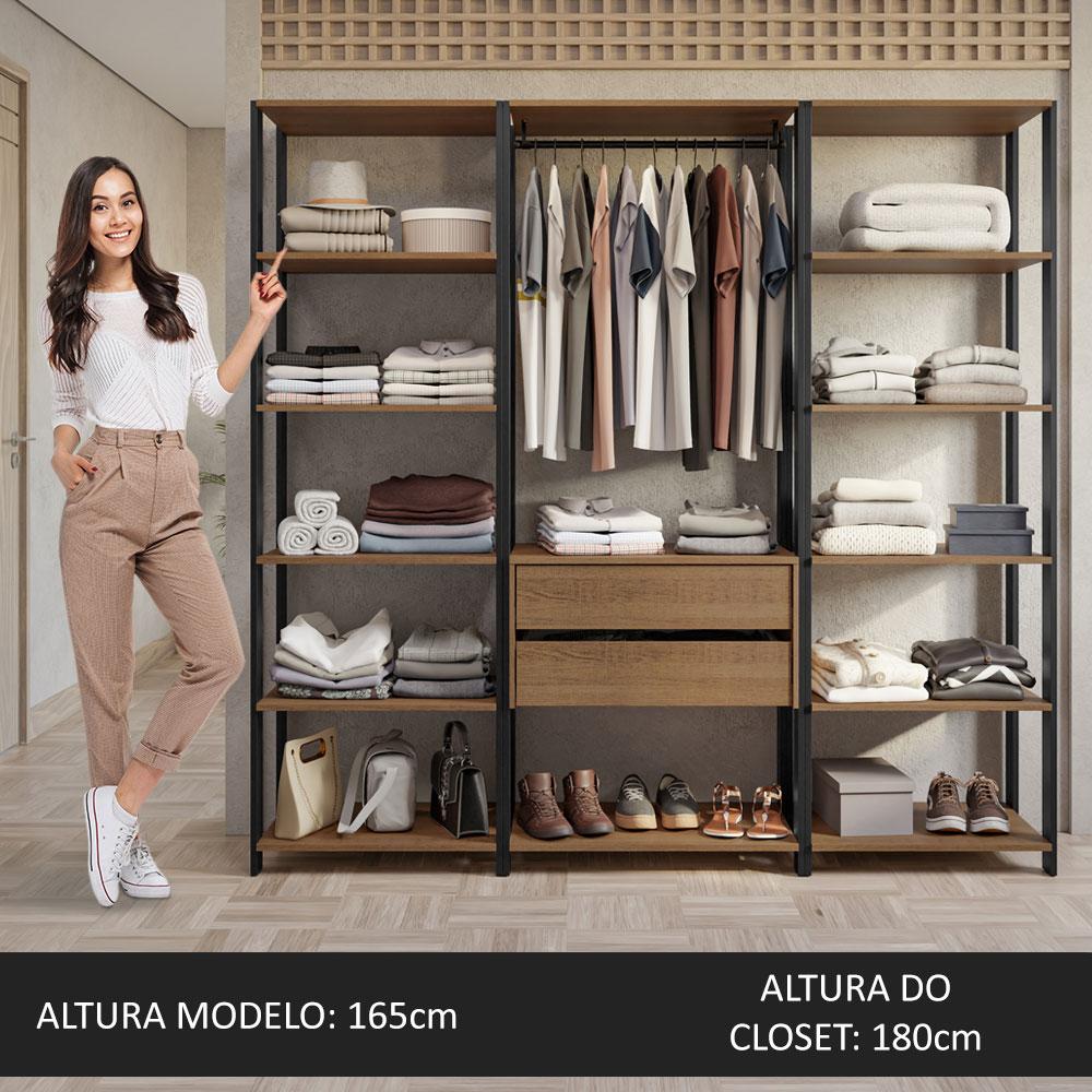 Guarda-Roupa Closet Modulado Valencia 2 Gavetas 188cm Rustic/Preto Madesa 01