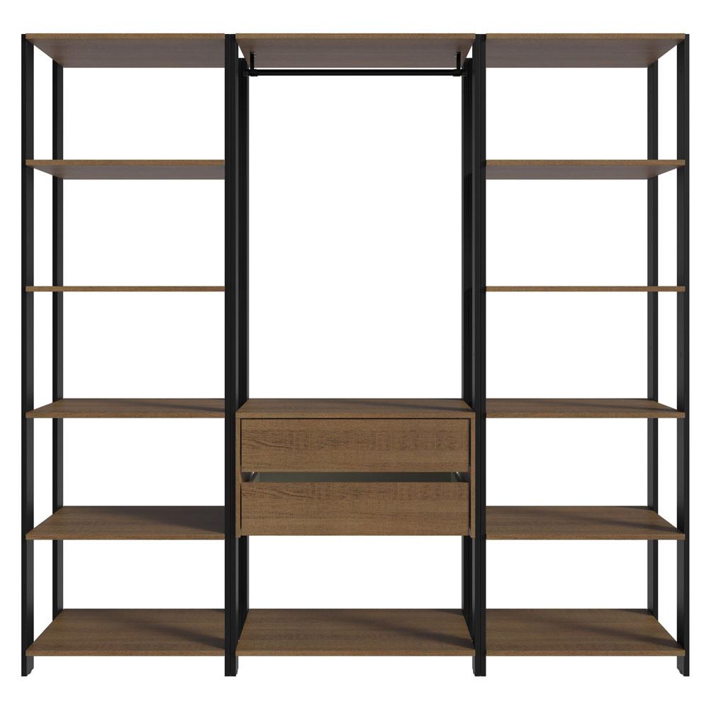 Guarda-Roupa Closet Modulado Valencia 2 Gavetas 188cm Rustic/Preto Madesa 01