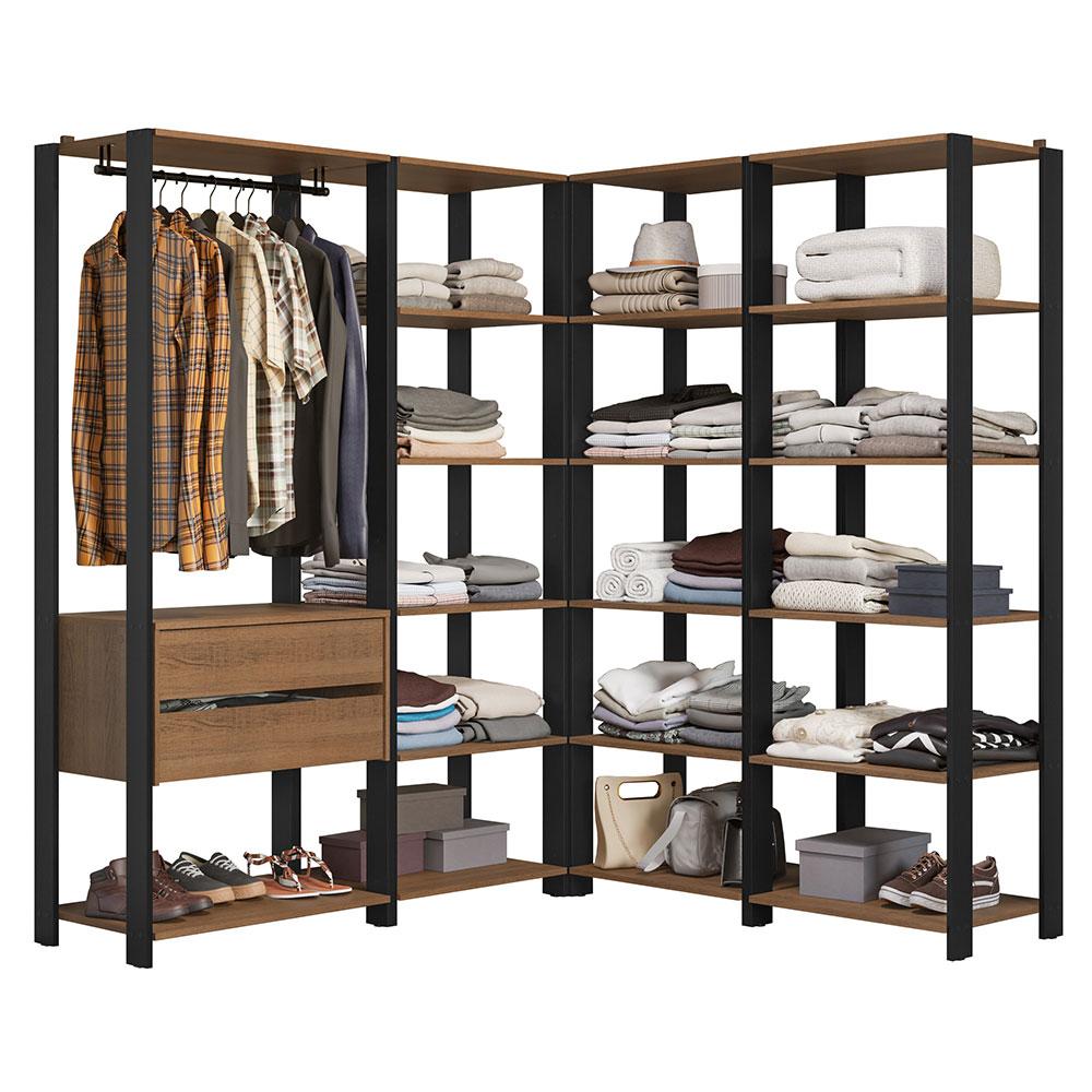 Guarda-Roupa Closet Modulado Valencia 2 Gavetas 337cm Rustic/Preto Madesa 05