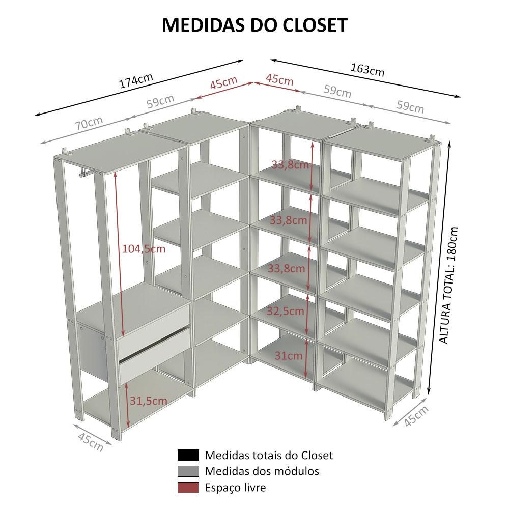 Guarda-Roupa Closet Modulado Valencia 2 Gavetas 337cm Rustic/Preto Madesa 05